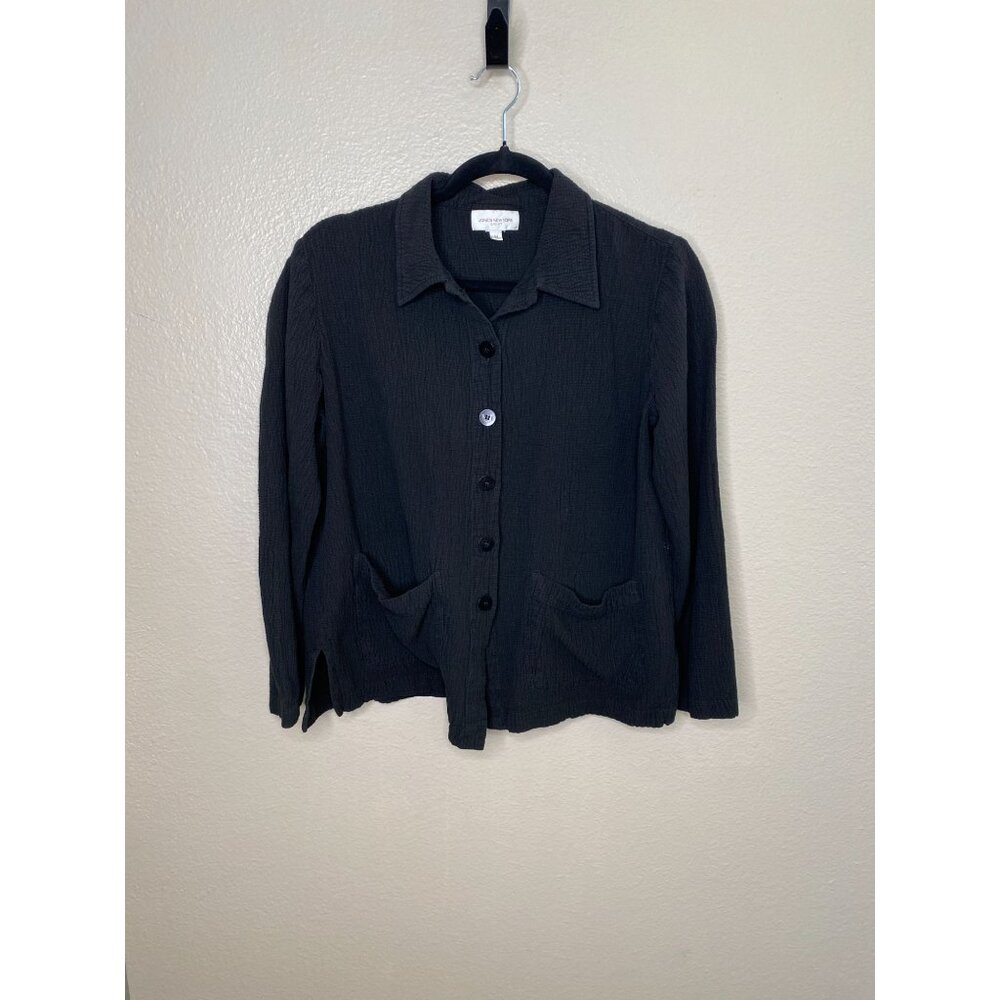 Jones New York Sport Womens Black Button-Up Textured Jacket Size‎ M With Pockets